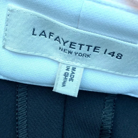 Lafayette 148 EUC Gorgeous Black Pants Side White Trim Stripe Sz 14